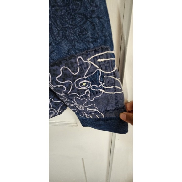 COLD WATER CREEK FLORAL EMBROIDERED PATCHWORK BLUE DENIM JACKET Medium Petite - Picture 3 of 13